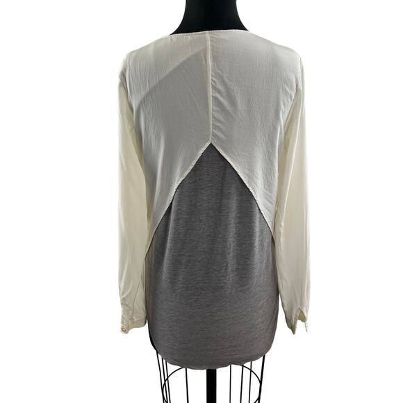 SJOBECK Cream Silk Back Contrast Cut-Out Long Sleeve Pullover Blouse Top Size XS - Picture 1 of 9